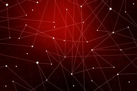 Technology connection abstract lines and dots on red background.  Digital dat Stock Illustration