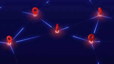 Technology connection digital data flowing with Location searching icon Illustrazione stock