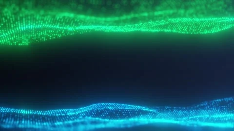 Technology connection wave of green and blue glowing particles Stock Footage 243006052