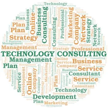 Technology Consulting typography vector word cloud. Stock Illustration