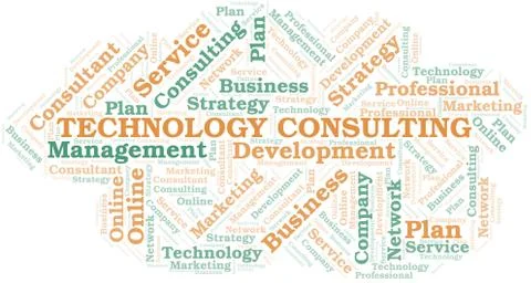 Technology Consulting typography vector word cloud. Stock Illustration