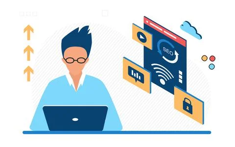 Technology content optimization for search robots, SEO data. 库存插图