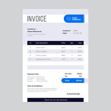 Technology Corporate Blue Invoice Template Stock Illustration