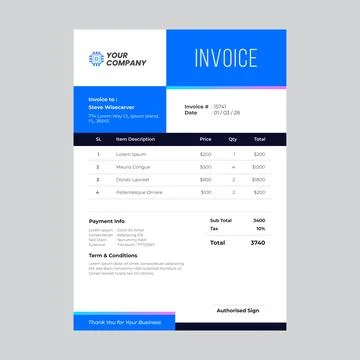 Technology Corporate Blue Invoice Template Stock Illustration