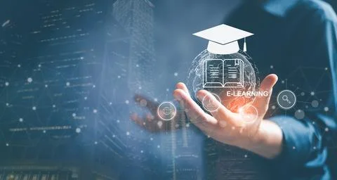 Technology course, teaching, business training concept. e-learning, online .. Stock Photos