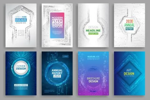 Technology cover template layout. Set of Futuristic hi-tech brochure design.  Stock Illustration