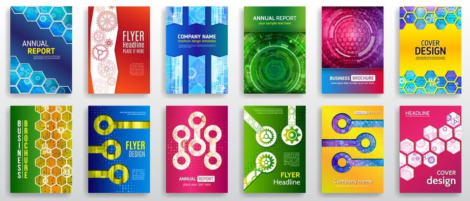 Technology cover vector set. Brochure template layout, flyer design for magaz Stock Illustration