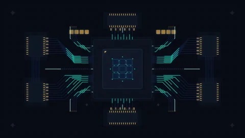 Technology cpu microchip circuit board data processing loop motion graphic 스톡 동영상 347214268