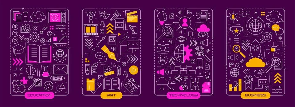 Technology creative line infographic. Digital icons. Business team. Startup.. Illustrazione stock