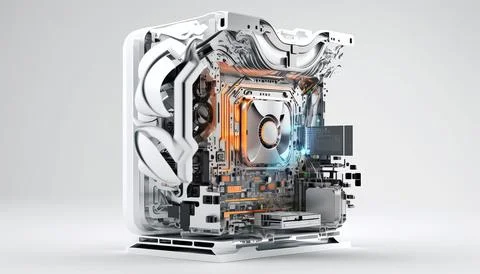 Technology creative scene isolated on a white background Stock Illustration