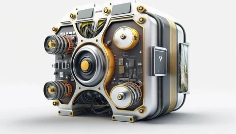 Technology creative scene isolated on a white background Stock Illustration