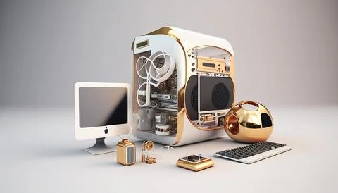 Technology creative scene isolated on a white background Stock Illustration