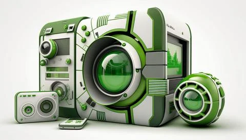 Technology creative scene isolated on a white background Stock Illustration