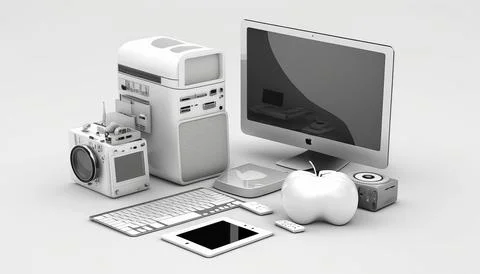 Technology creative scene isolated on a white background Stock Illustration