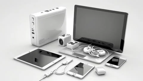 Technology creative scene isolated on a white background Illustrazione stock