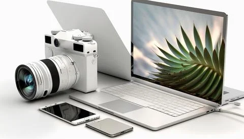 Technology creative scene isolated on a white background Stock Illustration