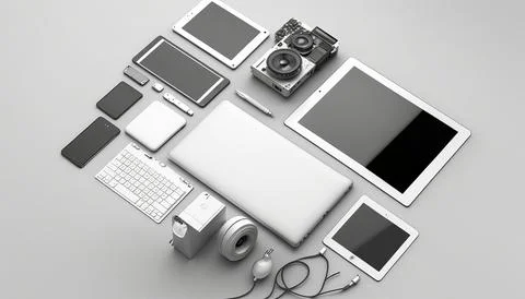 Technology creative scene isolated on a white background Stock Illustration
