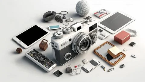 Technology creative scene isolated on a white background Stock Illustration