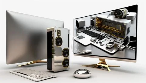Technology creative scene isolated on a white background Stock Illustration