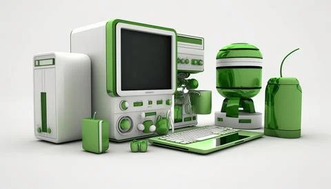 Technology creative scene isolated on a white background Stock Illustration