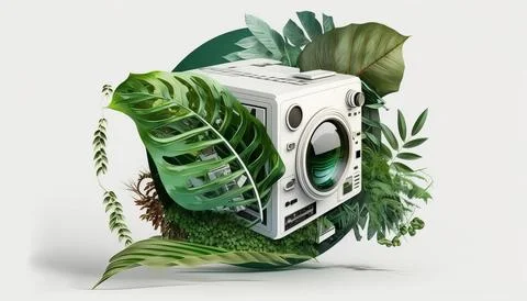Technology creative scene isolated on a white background Stock Illustration
