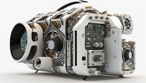 Technology creative scene isolated on a white background Illustrazione stock