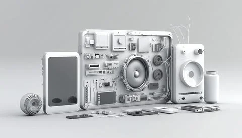 Technology creative scene isolated on a white background Stock Illustration