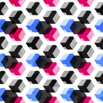 Technology cubes seamless pattern with grunge effect 스톡 일러스트