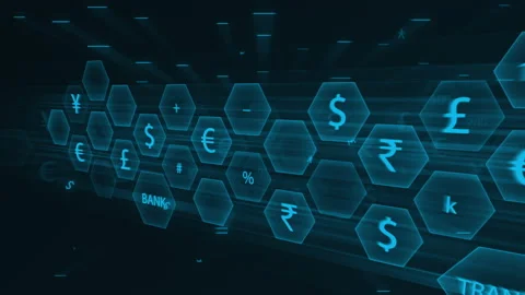 Technology currency background. Digital Banking, Transfer, Trading, Economy. Stock Footage 134771235
