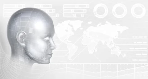 Technology Cyber Face Profile Map Tech Background Stock Illustration