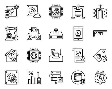 Technology cyber security artificial intelligence cloud server line icon vect Stock Illustration