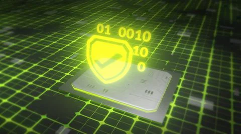 Technology cyber security binary code in shield 3D Illustration Stock Illustration