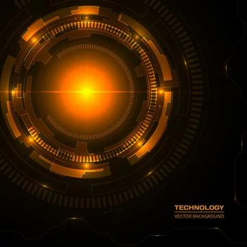 Technology dark orange background with hi-tech digital data connection. Futur Illustrazione stock