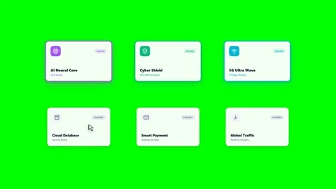 Technology Dashboard UI Cards Green Screen Animation. Stock Footage 346665991