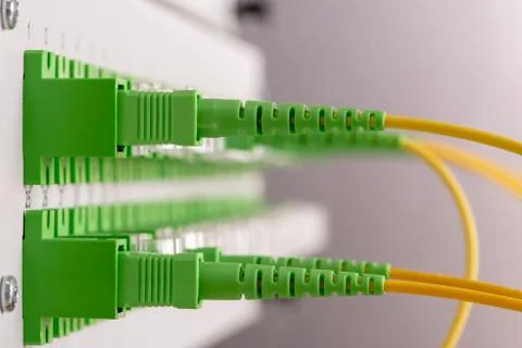 Technology data center with fiber optic distribution panel Stock Photos