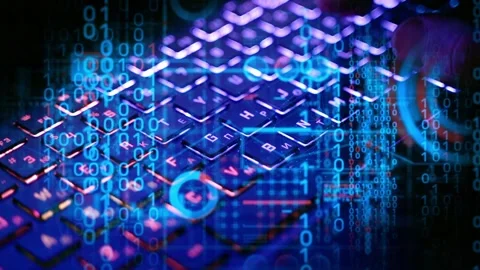 Technology data concept. Data analytics background on laptop computer with Stock Footage 239617277