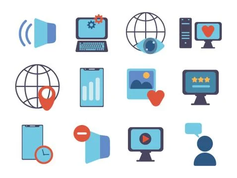 Technology data digital multimedia icons set Stock Illustration