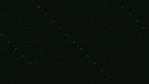Technology data flow showing green dots moving on grid lines Stockbeeldmateriaal 347961004