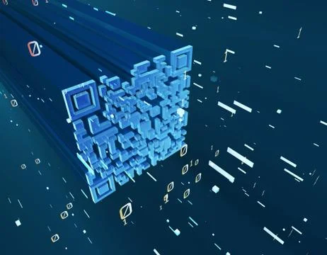 Technology data QR code and data transmission, network technology Illustrazione stock