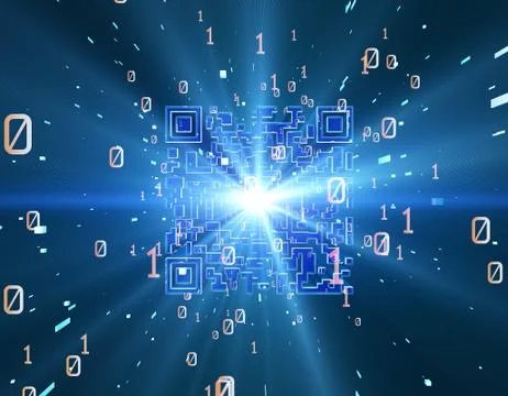 Technology data QR code and data transmission, network technology 库存插图