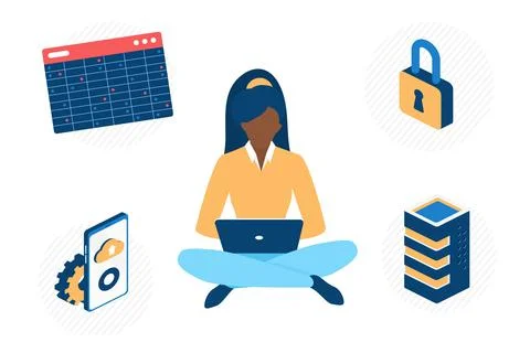 Technology data security for business, cyber information protection. 库存插图