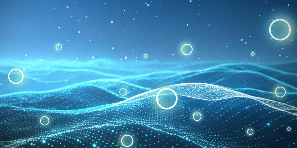 Technology with data waves and secure online connectivity in the future Illustrazione stock