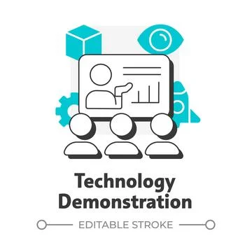 Technology demonstration flat outline concept icon Stock Illustration