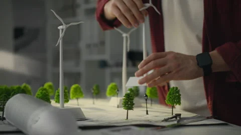 The technology developer works with green energy in the form of windmills. T Stock Footage 269197220
