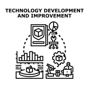 Technology development and improvement process illustration Stock Illustration