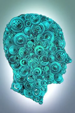 Technology development and training concept. Silhouette of a human head Stock Illustration