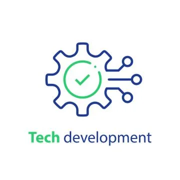 Technology development, cogwheel and check mark, innovation concept, system i Stock Illustration