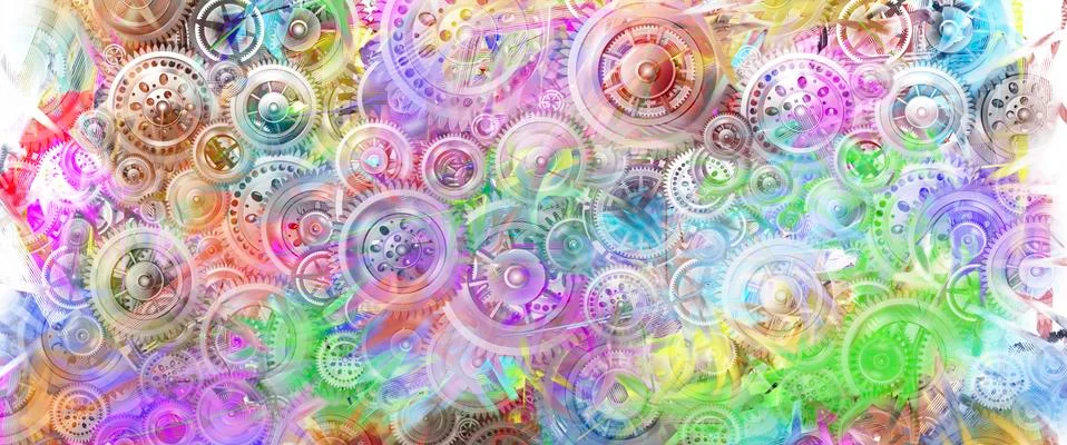 Technology development concept. Bright background from various mechanisms. Stock Illustration