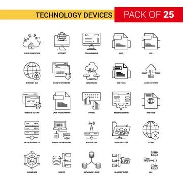Technology Device Black Line Icon - 25 Business Outline Icon Set Ilustração Stock