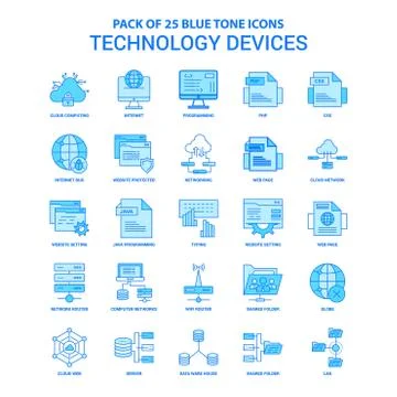Technology Device Blue Tone Icon Pack - 25 Icon Sets Ilustração Stock